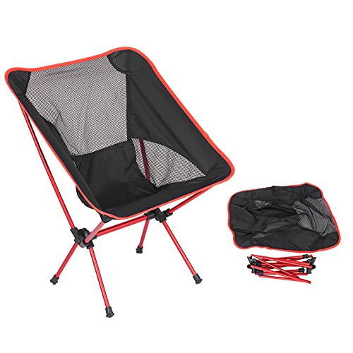Outdoor Camping Chair, Aluminum Alloy Portable Chair Wide Uses Aluminum Frame Nylon Mesh for Barbecue(Big red)