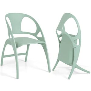 giantex folding dining chairs set of 2, outdoor plastic dining chairs with armrest and high backrest, 330 lbs modern dining chairs for dining room kitchen, green