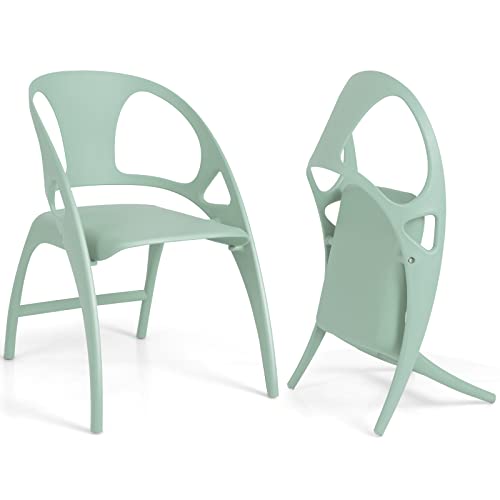 Giantex Folding Dining Chairs Set of 2, Outdoor Plastic Dining Chairs with Armrest and High Backrest, 330 LBS Modern Dining Chairs for Dining Room Kitchen, Green