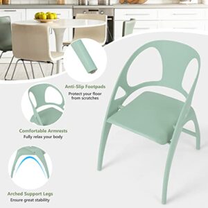 Giantex Folding Dining Chairs Set of 2, Outdoor Plastic Dining Chairs with Armrest and High Backrest, 330 LBS Modern Dining Chairs for Dining Room Kitchen, Green