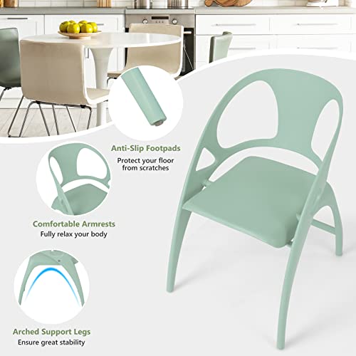 Giantex Folding Dining Chairs Set of 2, Outdoor Plastic Dining Chairs with Armrest and High Backrest, 330 LBS Modern Dining Chairs for Dining Room Kitchen, Green