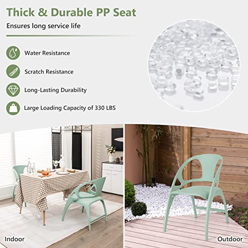 Giantex Folding Dining Chairs Set of 2, Outdoor Plastic Dining Chairs with Armrest and High Backrest, 330 LBS Modern Dining Chairs for Dining Room Kitchen, Green