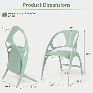 Giantex Folding Dining Chairs Set of 2, Outdoor Plastic Dining Chairs with Armrest and High Backrest, 330 LBS Modern Dining Chairs for Dining Room Kitchen, Green