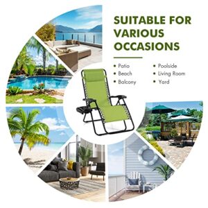 Giantex Zero Gravity Reclining Chair, Outdoor Patio Recliner with Cup Holder & Removable Pillow, Adjustable Backrest, Indoor Lounge Chair for Backyard, Garden, Poolside (Green)