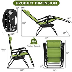 Giantex Zero Gravity Reclining Chair, Outdoor Patio Recliner with Cup Holder & Removable Pillow, Adjustable Backrest, Indoor Lounge Chair for Backyard, Garden, Poolside (Green)