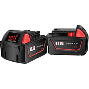 oyrmil 2 packs 18v 6.0ah replacement battery for milwaukee m18 48-11-1820 48-11-1850 48-11-1860 48-11-1828 48-11-10 power batteries