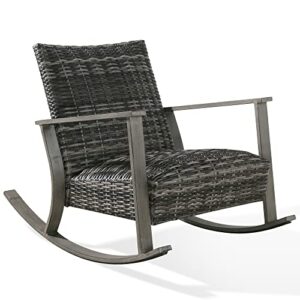ulax furniture outdoor wicker rocking chair, all- weather outside rattan furniture, club rocker chair with armrest for garden, patio, balcony and backyard (grey)