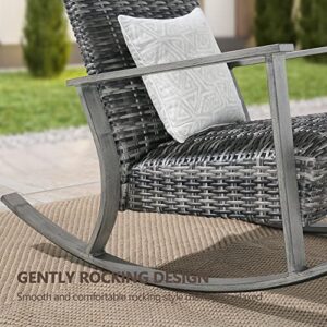 Ulax Furniture Outdoor Wicker Rocking Chair, All- Weather Outside Rattan Furniture, Club Rocker Chair with Armrest for Garden, Patio, Balcony and Backyard (Grey)