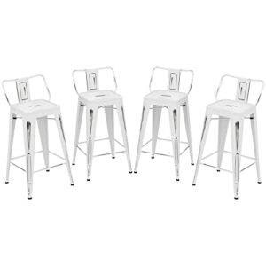 andeworld distressed bar stools set of 4 industrial counter stools metal barstools for indoor-outdoor (24 inch, white)