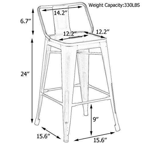 Andeworld Distressed Bar Stools Set of 4 Industrial Counter Stools Metal Barstools for Indoor-Outdoor (24 inch, White)