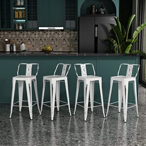 Andeworld Distressed Bar Stools Set of 4 Industrial Counter Stools Metal Barstools for Indoor-Outdoor (24 inch, White)