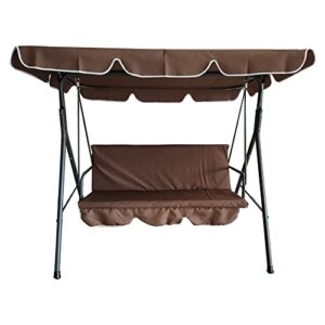 outdoor patio swing chair, 3-seater outdoor adjustable canopy swing glider, weather resistant powder coated steel frame, suitable for patio, garden, poolside, balcony (coffee)