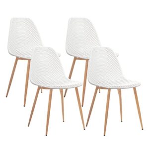 canglong dining mid century modern dsw hollow back design plastic shell armless side chair with metal legs, set of 4, white