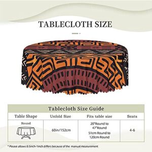 African Mud Cloth Tribal Print Round Tablecloth - 60 Inch, Water Resistant Spill Proof Washable Polyester Table Cloth,for Outdoor Picnic, Ktchen and Holiday Dinner