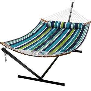 superjare hammock with stand, 2 person heavy duty hammock frame, detachable pillow & strong curved-bar & portable carrying bag, perfect for outdoor & indoor – dark cyan