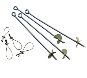 shelterlogic shelterauger 4-piece 30-inch reusable heavy duty steel earth auger anchor kit with 4 clamp-on wire tie-downs for anchoring shelters, canopies, and instant garages, silver