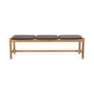 christopher knight home bonnie outdoor 3 seater wicker bench, teak and brown