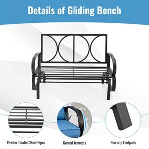 Tangkula 2-Person Outdoor Glider Bench, Swing Seat Bench with Seat & Back Cushions, Sturdy Rustproof Steel Frame, Smooth & Gentle Gliding Motion, Patio Rocking Loveseat for Backyard, Porch (Blue)