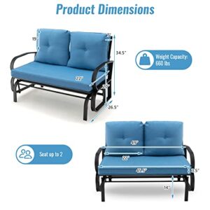 Tangkula 2-Person Outdoor Glider Bench, Swing Seat Bench with Seat & Back Cushions, Sturdy Rustproof Steel Frame, Smooth & Gentle Gliding Motion, Patio Rocking Loveseat for Backyard, Porch (Blue)