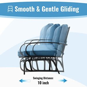 Tangkula 2-Person Outdoor Glider Bench, Swing Seat Bench with Seat & Back Cushions, Sturdy Rustproof Steel Frame, Smooth & Gentle Gliding Motion, Patio Rocking Loveseat for Backyard, Porch (Blue)