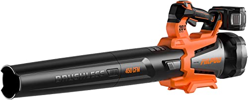 FIILPOW 20V 450CFM Cordless Leaf Blower, Variable Speed & Turbo Mode and Lock Dial, Handheld Brushless Blower with 4.0Ah Battery & Charger, Lightweight for Lawn Care/Yard Cleaning/Jobsit