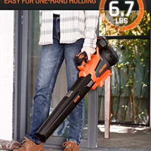 FIILPOW 20V 450CFM Cordless Leaf Blower, Variable Speed & Turbo Mode and Lock Dial, Handheld Brushless Blower with 4.0Ah Battery & Charger, Lightweight for Lawn Care/Yard Cleaning/Jobsit