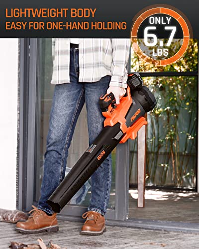 FIILPOW 20V 450CFM Cordless Leaf Blower, Variable Speed & Turbo Mode and Lock Dial, Handheld Brushless Blower with 4.0Ah Battery & Charger, Lightweight for Lawn Care/Yard Cleaning/Jobsit