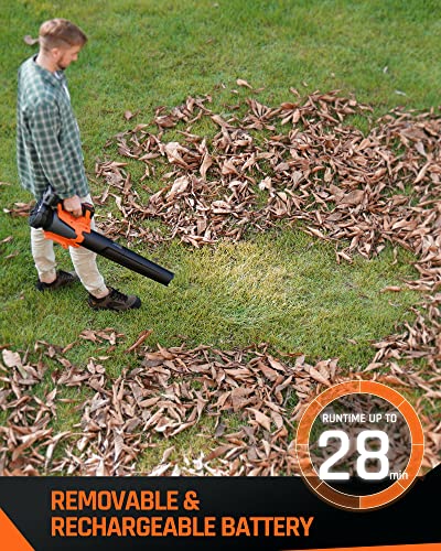 FIILPOW 20V 450CFM Cordless Leaf Blower, Variable Speed & Turbo Mode and Lock Dial, Handheld Brushless Blower with 4.0Ah Battery & Charger, Lightweight for Lawn Care/Yard Cleaning/Jobsit