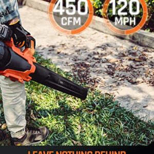 FIILPOW 20V 450CFM Cordless Leaf Blower, Variable Speed & Turbo Mode and Lock Dial, Handheld Brushless Blower with 4.0Ah Battery & Charger, Lightweight for Lawn Care/Yard Cleaning/Jobsit