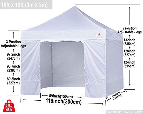 ABCCANOPY Ez Pop Up Canopy Tent with Sidewalls 10x10 Commercial -Series, White