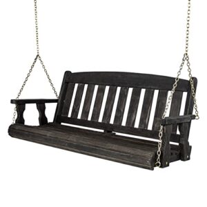 amish casual heavy duty 800 lb mission treated porch swing with hanging chains (5 foot, semi-solid black stain)
