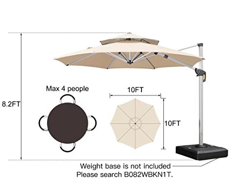 PURPLE LEAF 10 Feet Patio Umbrella Outdoor Round Umbrella Large Cantilever Umbrella Windproof Offset Umbrella Heavy Duty Sun Umbrella for Garden Deck Pool Patio, Beige