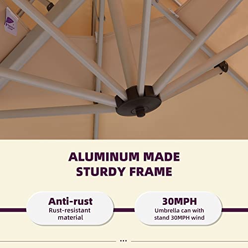 PURPLE LEAF 10 Feet Patio Umbrella Outdoor Round Umbrella Large Cantilever Umbrella Windproof Offset Umbrella Heavy Duty Sun Umbrella for Garden Deck Pool Patio, Beige