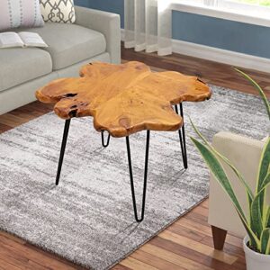 warmaxx natural shape cedar wood live edge coffee table, 27″ x 27″ x 21″ h accent vintage 4 leaf clover wooden side table solid rustic plant stand outdoor end table living room bedroom sitting area