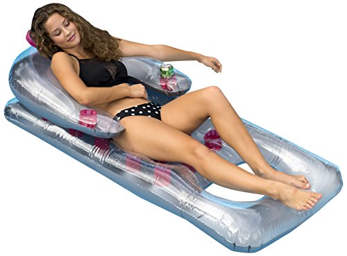 SUN Searcher Chaise Inflatable Pool Lounger, 66-Inch, Deep Blue with Cup Holders