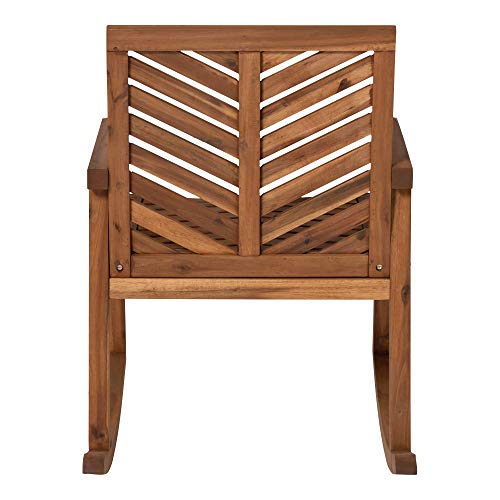 Walker Edison AZOWVINRCBR-3 Antigua Modern 3 Piece Chevron Solid Acacia Wood Outdoor Rocking Chair Set, Brown
