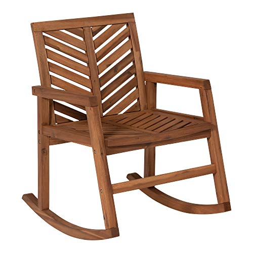 Walker Edison AZOWVINRCBR-3 Antigua Modern 3 Piece Chevron Solid Acacia Wood Outdoor Rocking Chair Set, Brown