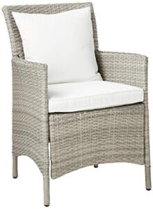 modway conduit wicker rattan outdoor patio dining arm chair with cushion in light gray white