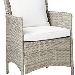 Modway Conduit Wicker Rattan Outdoor Patio Dining Arm Chair with Cushion in Light Gray White