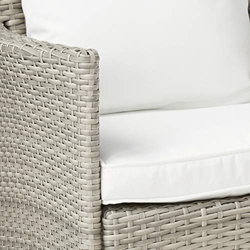 Modway Conduit Wicker Rattan Outdoor Patio Dining Arm Chair with Cushion in Light Gray White