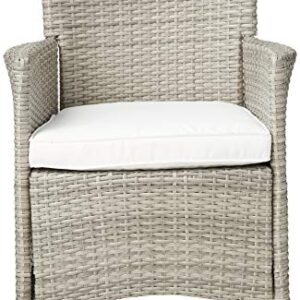 Modway Conduit Wicker Rattan Outdoor Patio Dining Arm Chair with Cushion in Light Gray White