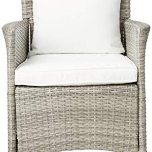 Modway Conduit Wicker Rattan Outdoor Patio Dining Arm Chair with Cushion in Light Gray White