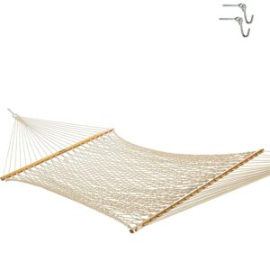 Original Pawleys Island 13DCOT Large Oatmeal DURACORD Rope Hammock with Free Extension Chains & Tree Hooks, Handcrafted in The USA, Accommodates 2 People, 450 LB Weight Capacity, 13 ft. x 55 in.