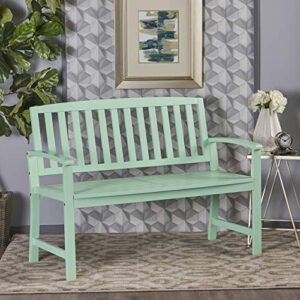 Christopher Knight Home Laurel Farmhouse Cottage Acacia Wood Bench, Light Mint