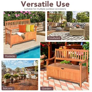 HAPPYGRILL Outdoor Storage Bench Wooden Deck Box with Removable Dustproof Liner, 33 Gal Wood Storage Loveseat Seating Furniture for Courtyard Garden Poolside