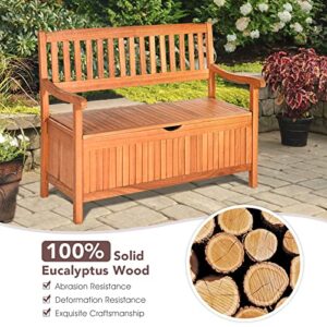 HAPPYGRILL Outdoor Storage Bench Wooden Deck Box with Removable Dustproof Liner, 33 Gal Wood Storage Loveseat Seating Furniture for Courtyard Garden Poolside