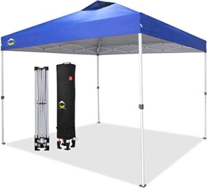 crown shades 10×10 pop up canopy, patented one push tent canopy, newly designed storage bag, 8 stakes, 4 ropes, blue