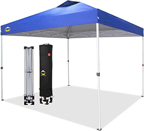 CROWN SHADES 10x10 Pop Up Canopy, Patented One Push Tent Canopy, Newly Designed Storage Bag, 8 Stakes, 4 Ropes, Blue