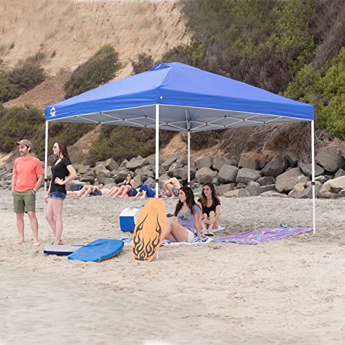 CROWN SHADES 10x10 Pop Up Canopy, Patented One Push Tent Canopy, Newly Designed Storage Bag, 8 Stakes, 4 Ropes, Blue