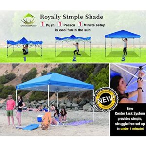 CROWN SHADES 10x10 Pop Up Canopy, Patented One Push Tent Canopy, Newly Designed Storage Bag, 8 Stakes, 4 Ropes, Blue